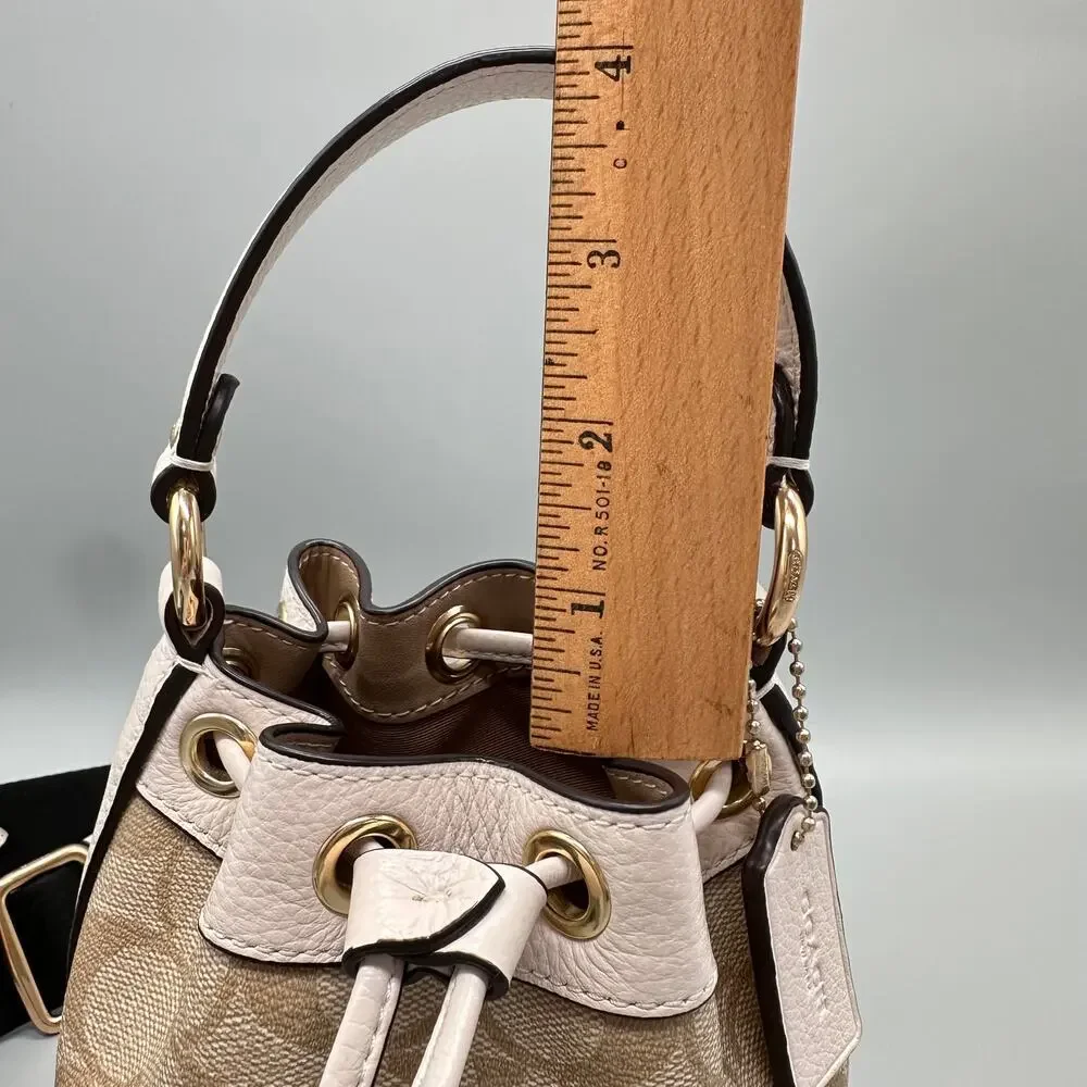 Coach Dempsey Mini Bucket Bag Crossbody Purse Signature Canvas Light Khaki Chalk - Picture 15 of 16
